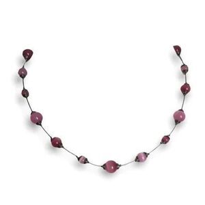 Pink Beaded Choker Necklace Simulated Cat's Eye Stones Chatoyant Glass 20in